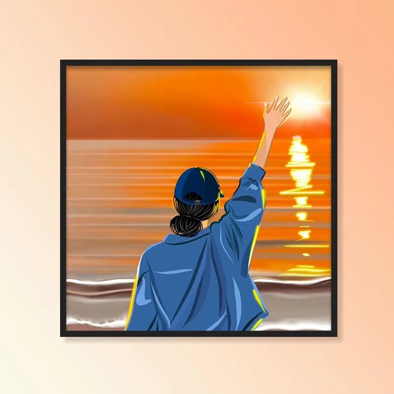 【女孩背影】diy数字油画手工填色填充治愈海边日落风景唯美油画