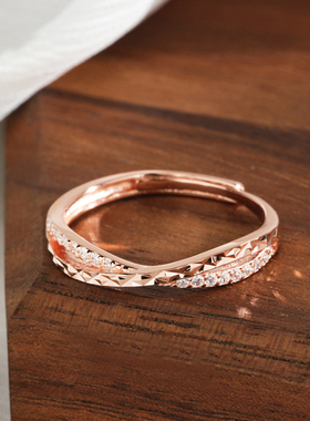 s925纯银简约闪麟交叉锆石食指戒指女ins网红时尚个性可调节指环