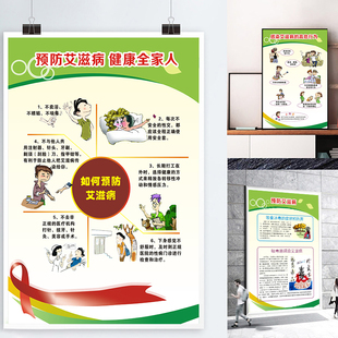 预防艾滋病宣传海报关爱艾滋病人墙贴远离艾滋病防护知识展板挂图
