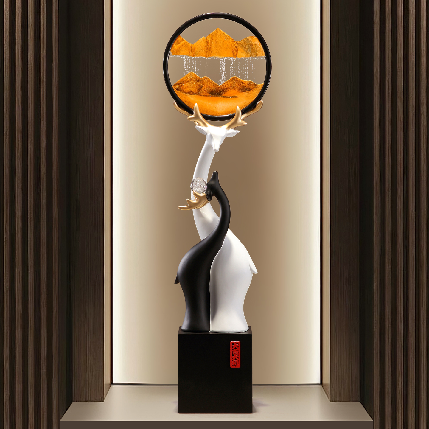 福鹿相依福禄流沙画摆件高级感客厅电视柜壁龛装饰品乔迁新居礼物