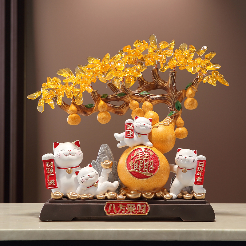 入户玄关客厅八方来财五福临门招财猫聚财摆件高级感开业乔迁礼品