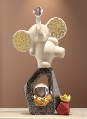 石来运转招财小飞象摆件客厅电视柜装饰品高级感玄关办公室乔迁礼