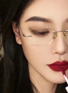 超轻纯钛金丝眼镜近视女款无边框可配有度数素颜切边无框眼睛架男