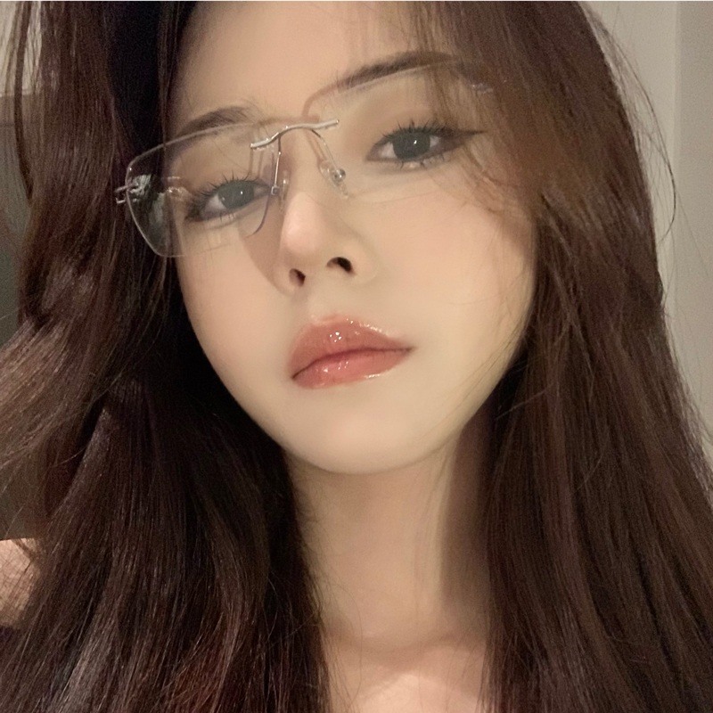 女纯钛无边框眼镜近视女