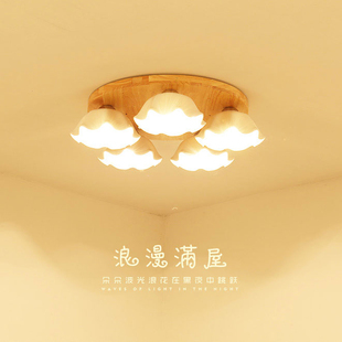 实木房间灯 卧室阳台玄关民宿日式 全光谱法式 吸顶灯复古简约美式