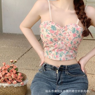 带胸垫碎花吊带背心女夏季 上衣女 甜美性感辣妹纯欲风短款 百搭薄款