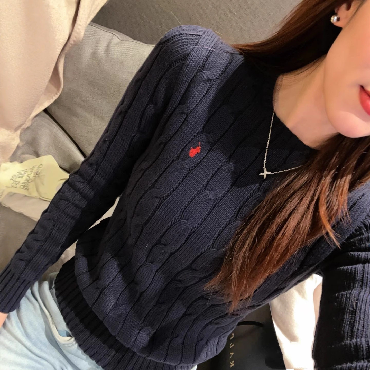 高版本RL拉夫圆领粗麻花毛衣小马刺绣经典长袖针织休闲百搭上衣女