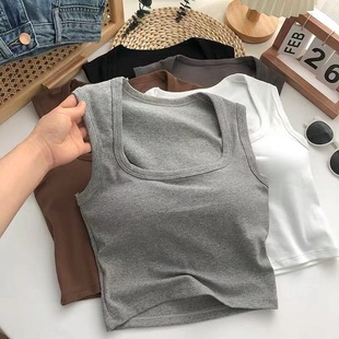 百搭纯白色抹胸上衣 美背打底背心女方领露锁骨带胸垫美背裹胸韩版