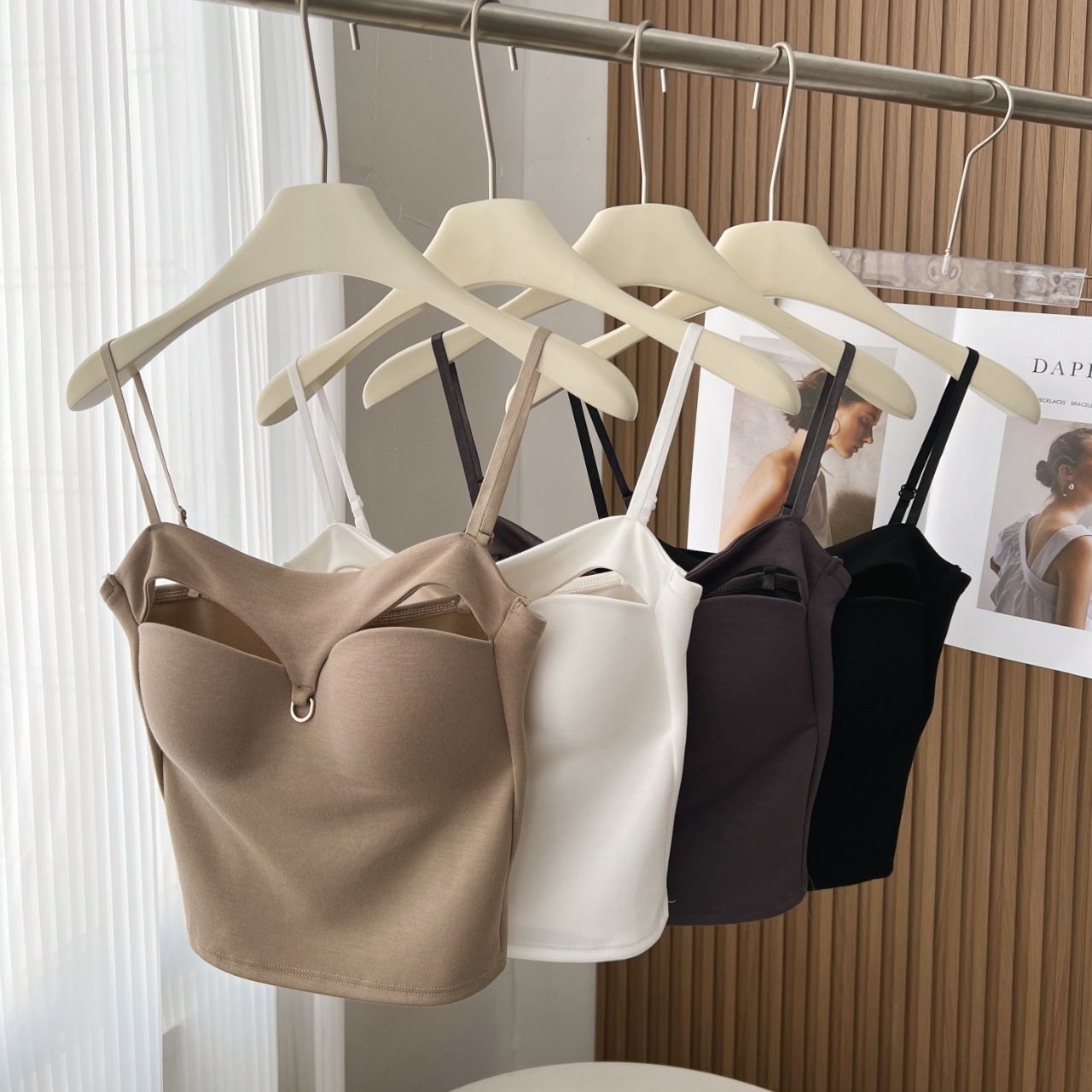 美背冰丝辣妹吊带背心女带胸垫