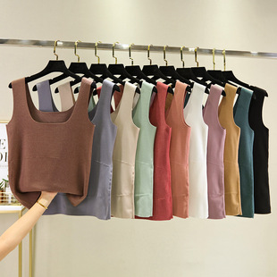 秋冬新款德绒功能型贴片发热保暖背心韩版大U领无痕修身纯色上衣