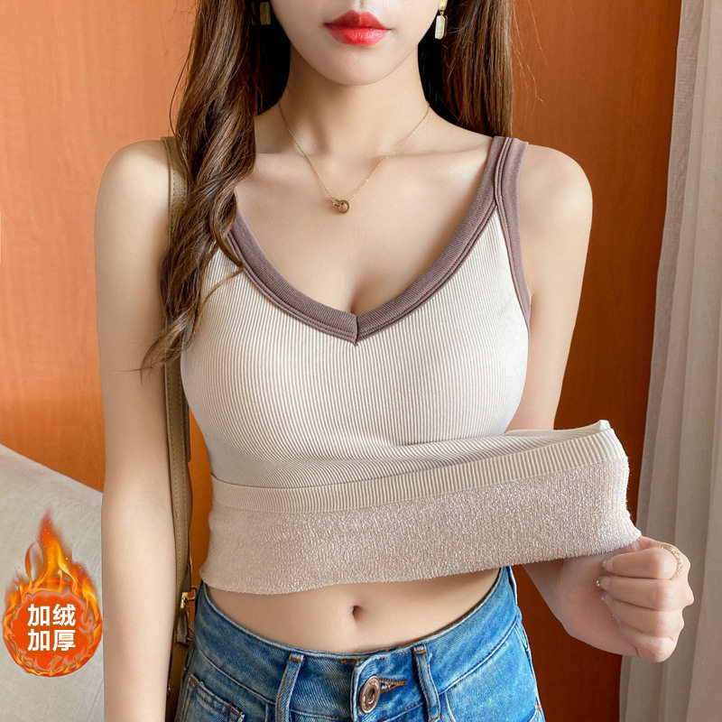 保暖吊带背心女加绒毛圈一体绒带胸垫修身型V领内搭女秋冬打底衫,女士内衣/男士内衣/家居服,保暖背心,淘宝优惠券,粉丝福利购,淘宝优惠卷