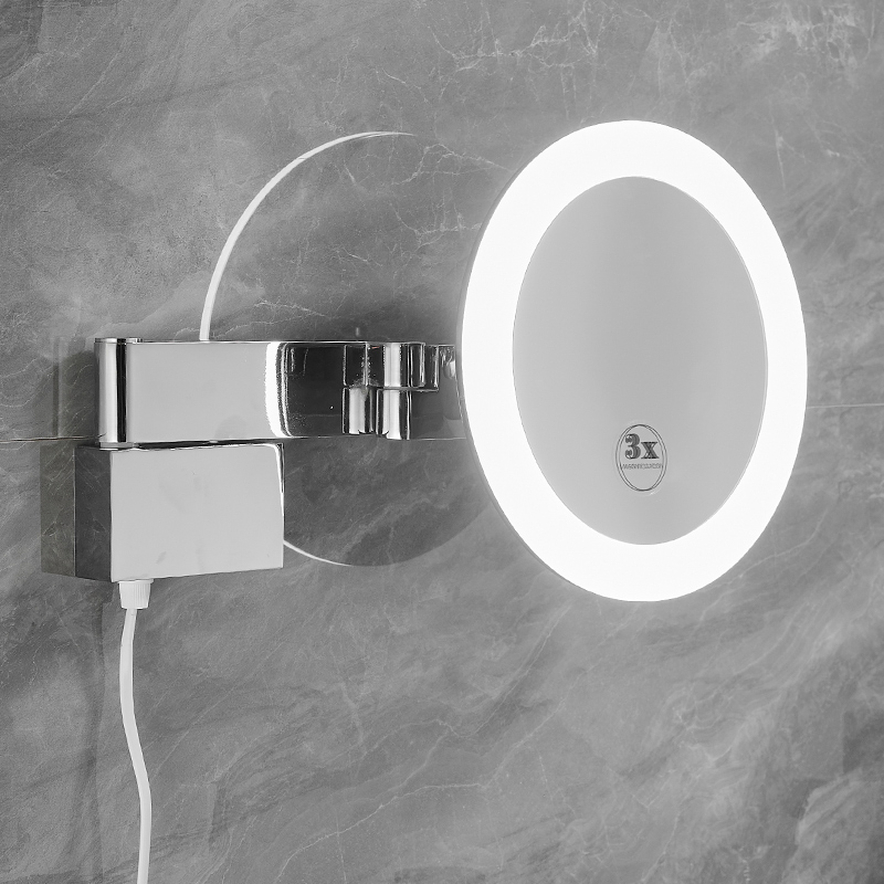 壁挂式酒店浴室镜子化妆镜带LED灯旋转折叠伸缩美容镜伸缩梳妆镜