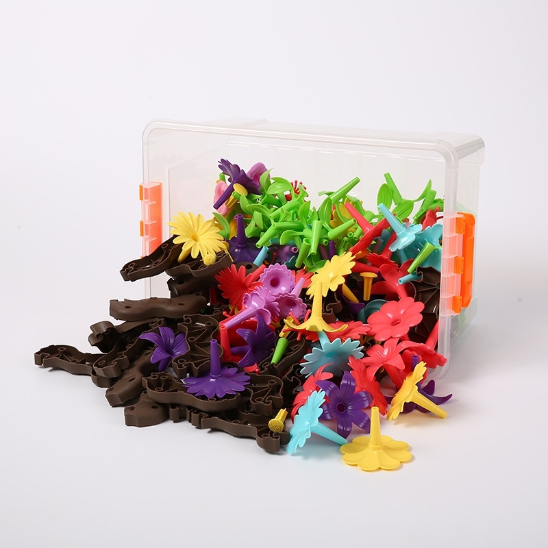 大颗粒儿童塑料百变花园积木 拼装益智玩具女孩diy插花朵花卉积木
