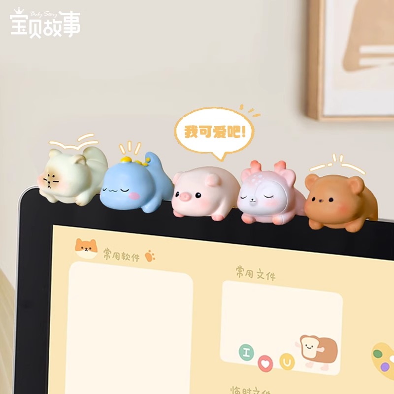 猫咪摆件办公室桌面屏幕电脑显示