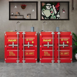 工业风集装 箱创意不锈钢复古餐厅酒吧卫生间落地一体洗手台盆水池