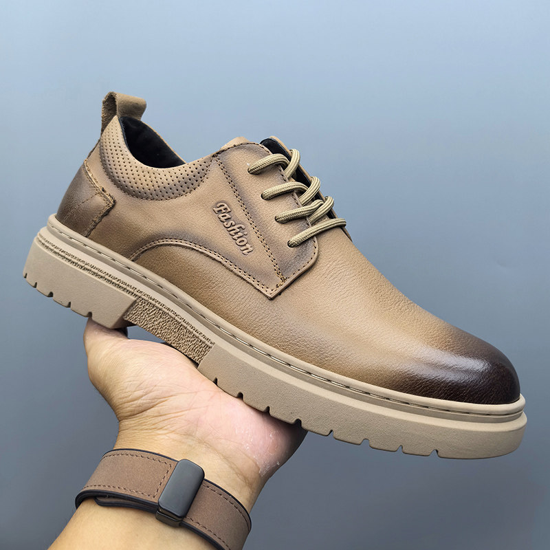 2025春季新款男鞋真皮休闲皮鞋男士英伦风复古工装棕色低帮马丁靴