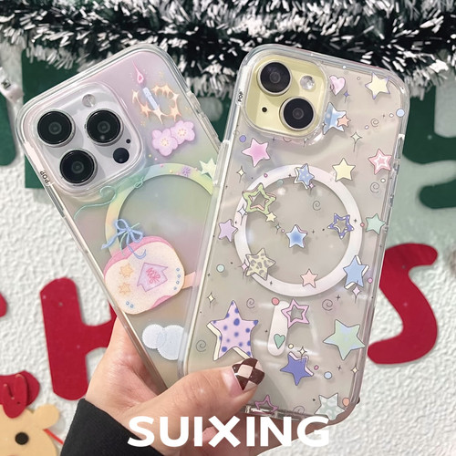Suixing 泡泡骚奇幻树洞星星点灯pps强磁吸防摔手机壳16promax轻薄15pro高品质14带气囊支架13可爱透明保护壳