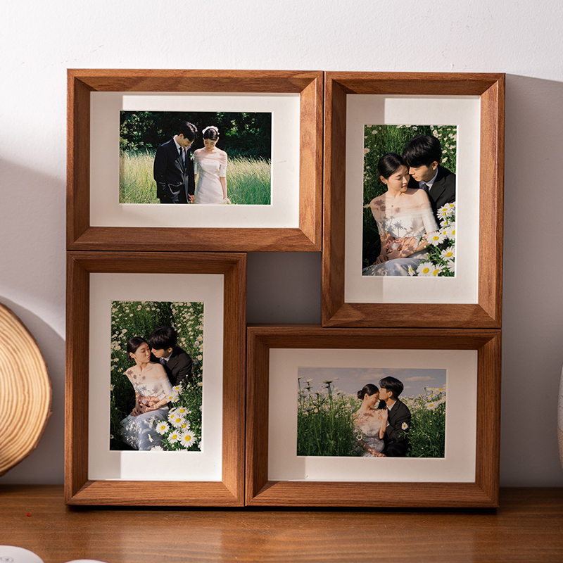 创意组合diy相框四宫格6寸摆台挂墙加打印照片墙黑白色相架高级感