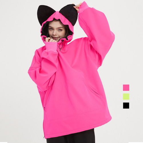 DOOREK新款甜酷风可爱少女耳朵连帽滑雪卫衣防水防风保暖女滑雪衣 - 封面