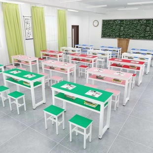 学校美术培训班课桌椅课桌中小学生双人双层补习午托班长条 正品
