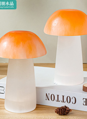正品跨境天然水晶石膏石蘑菇摆件创意亚硝酸盐蘑菇雕刻件家居