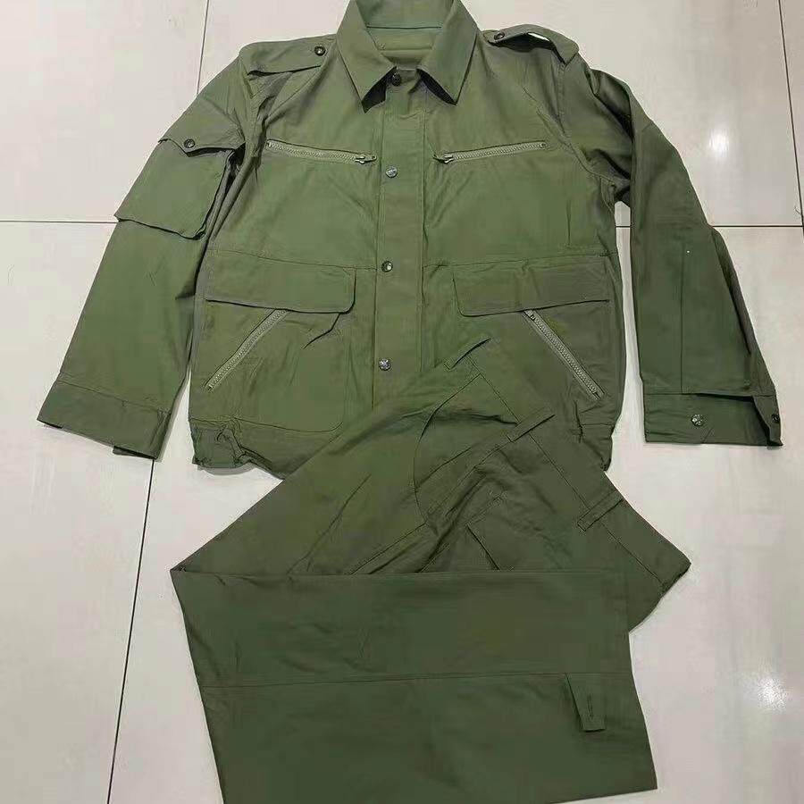 老式库存87式夏季工作服夹克式的确良面料军绿色套装薄款耐磨户外