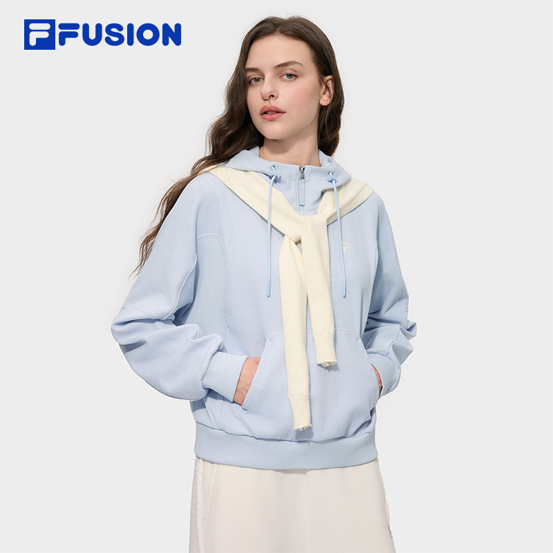 FILA FUSION斐乐潮牌女子连帽卫衣2025冬季新款简约宽松针织上衣