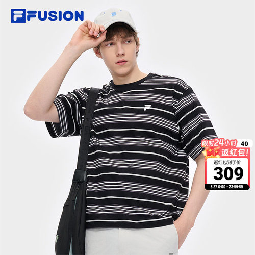 FILAFUSION斐乐男子条纹短袖女