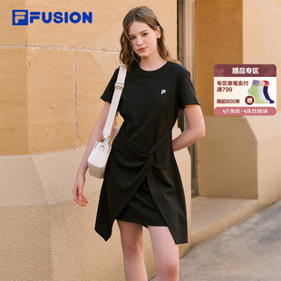 新款 不规则设计长裙T恤裙 FUSION斐乐潮牌针织连衣裙女26夏季 FILA