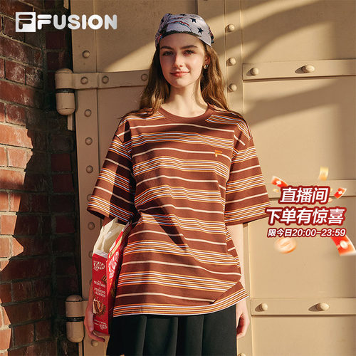 FILAFUSION斐乐情侣短袖条纹t恤