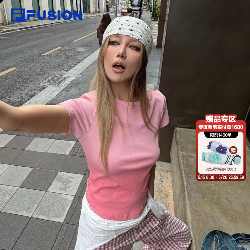 FILA FUSION斐乐潮牌短袖T恤女2026夏季新款时尚渐变