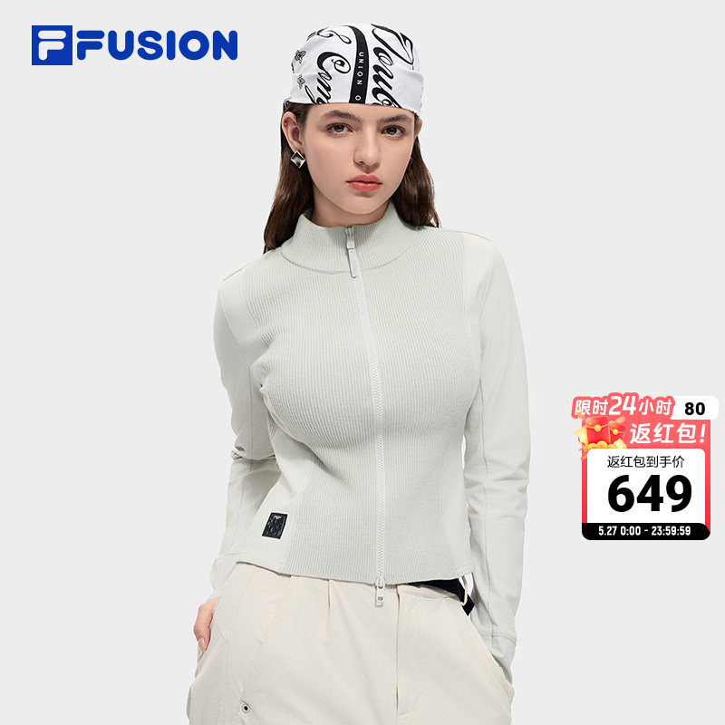 FILA FUSION斐乐潮牌编织外套女2026春新款修身显瘦拼