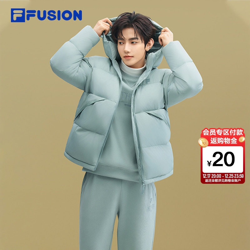 章昊同款FILA FUSION斐乐潮牌羽绒服男2025冬季宽松保暖连帽外套