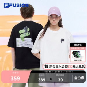 FILA FUSION斐乐潮牌情侣短袖女2024夏季新款纯棉运动男款宽松T恤