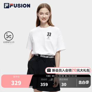 宽松透气纯棉登山圆领短t T恤女夏季 FUSION斐乐潮牌运动短袖 FILA