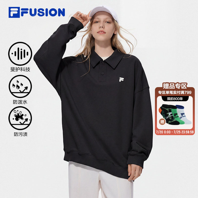 FILA FUSION斐乐潮牌情侣卫衣女2026秋季新款宽松翻领运动上衣男