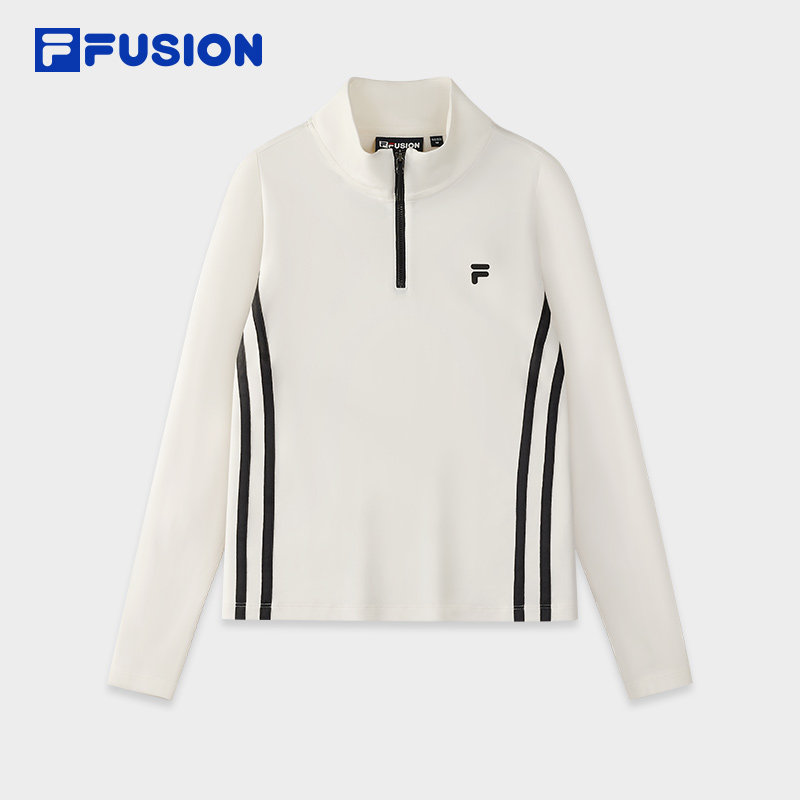 FILA FUSION斐乐潮牌女子针织长袖衫2025秋新款时尚修身半拉链长T,运动服/休闲服装,运动T恤,淘宝优惠券,粉丝福利购,淘宝优惠卷