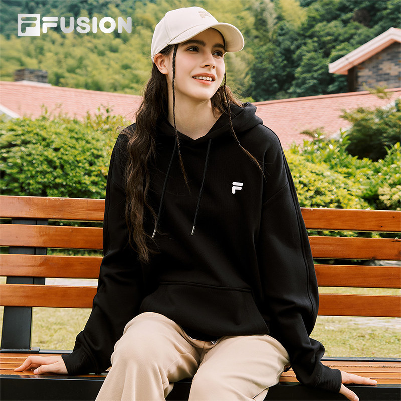 FILA FUSION斐乐潮牌连帽卫衣女春秋季情侣套头衫休闲宽松上衣男