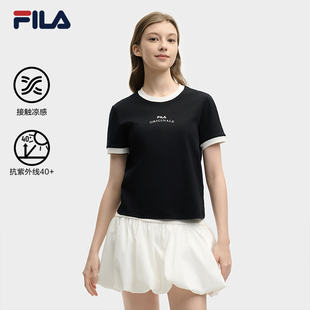 時尚 休閑防曬涼感撞色T恤 斐樂官方女子針織上衣2025夏新款 FILA