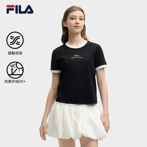 FILA 斐乐官方女子针织上衣夏季时尚休闲防晒凉感撞色运动短袖T恤