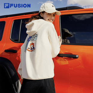 加绒连帽宽松上衣男 新款 FILA FUSION斐乐潮牌情侣卫衣女2023冬季