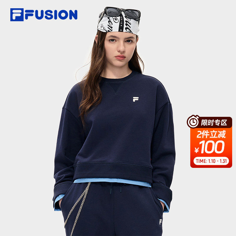 FILA FUSION斐乐潮牌圆领运动卫衣女2026春季新款假两件短款上衣,运动服/休闲服装,运动卫衣/套头衫,淘宝优惠券,粉丝福利购,淘宝优惠卷
