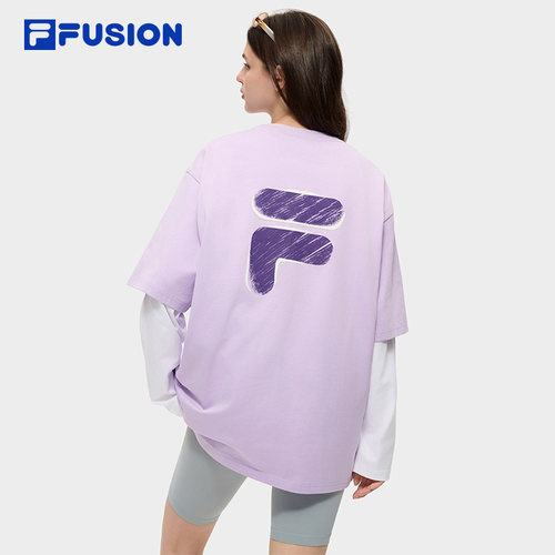 章昊同款FILA FUSION斐乐潮牌情侣上衣夏季新款宽松凉感短袖T恤女