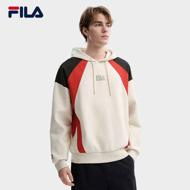 FILA 斐乐官方男子连帽卫衣2026春新款时尚休闲宽松拼色针织上衣