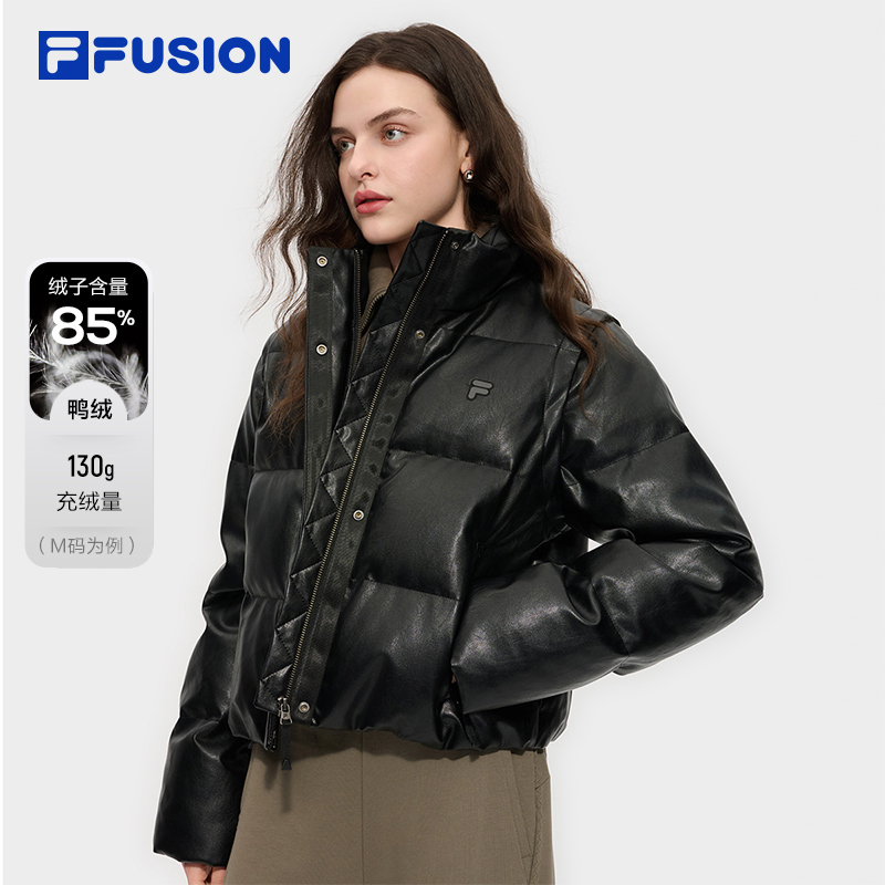 FILA FUSION斐乐潮牌羽绒服女2025冬新款时尚宽松立领保暖皮夹克