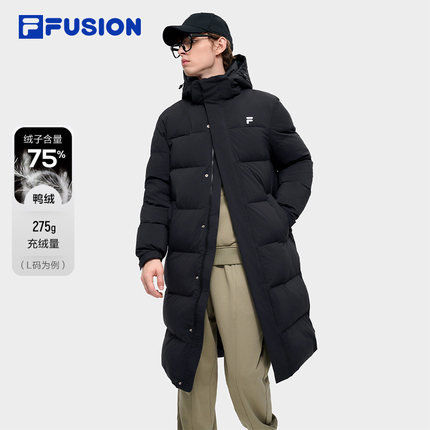 FILA FUSION斐乐长款羽绒服男2冬季男士夹克冬训夹克保暖连帽外套