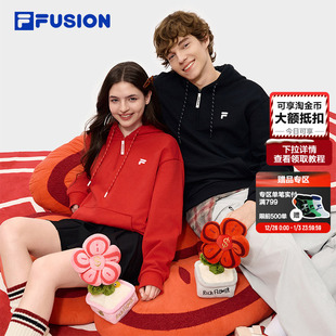 新年红色上衣男 新款 FILA FUSION斐乐潮牌情侣连帽卫衣女2026春季