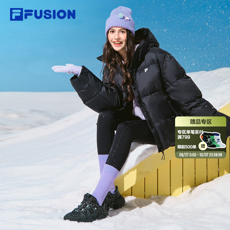 FILA FUSION斐乐潮牌女羽绒服2025冬季新款多彩宽松保暖连帽外套