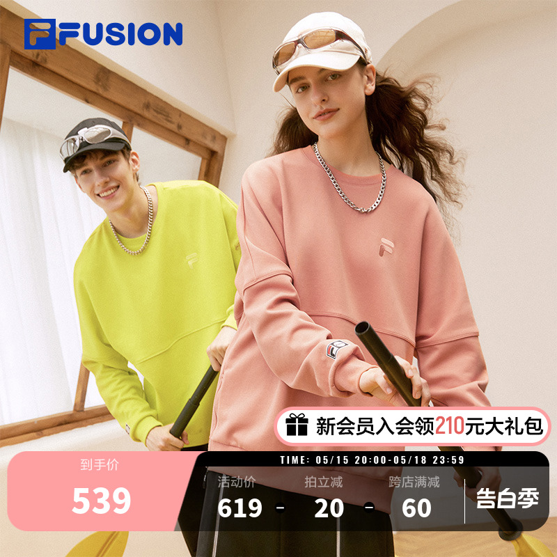 FILA FUSION斐乐潮牌情侣针织运动卫衣女春季圆领宽松时尚套头衫