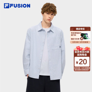 新款 FILA 2026夏季 衬衫 长衬条纹宽松上衣 FUSION斐乐潮牌情侣长袖